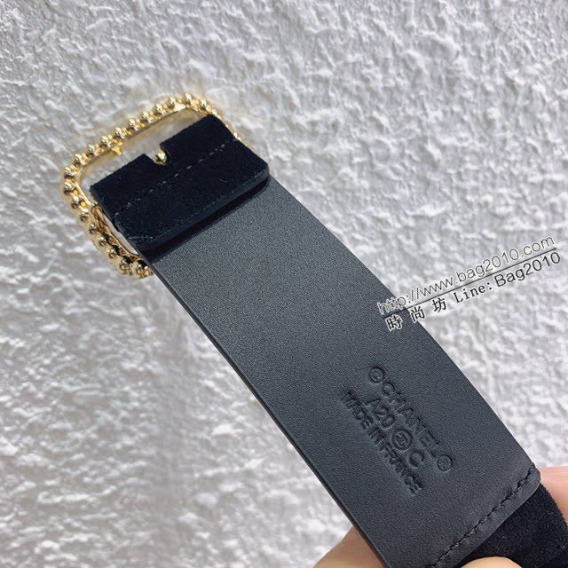 Chanel女士皮帶 香奈兒彈羊絨皮和羊皮搭鑽扣腰帶 香奈兒彈力腰帶  jjp2160
